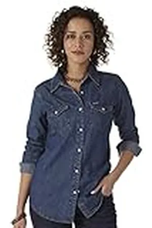 Wrangler Dam retro långärmad western snap-skjorta mid-denim, , XL