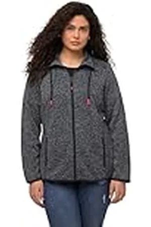 Ulla Popken Dam stickad fleecejacka, huva, dragkedjefickor kofta, , 42-44 stor