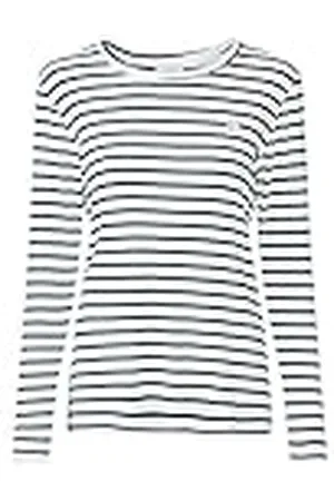 Kaffe Långärmad T-shirt randig blus med rund hals, blå, XL dam