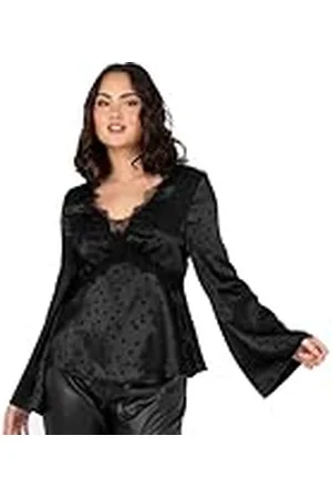 Lovedrobe Dam satintopp damblus lång klockärm V-hals peplum pricktryck spets trim smart ledig kontorskläder fest, 48, , 46