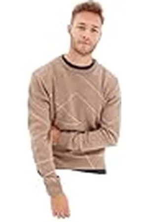 Trendyol Herr rund hals geometriskt mönster smal tröja sweatshirt, mink färg, XL, , XL