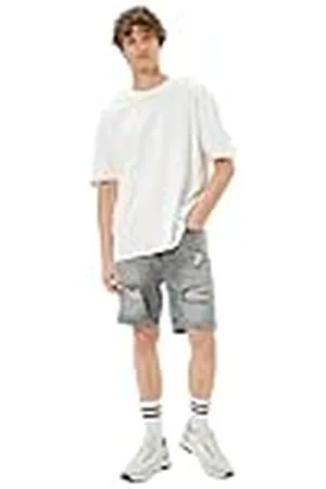 Koton Herr ficka detalj bomull knäppt destroyed denim shorts, , 33
