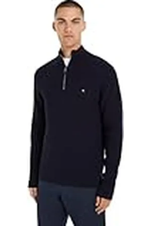 Tommy Hilfiger Herr struktur dragkedja Mock MW0MW36527, halv dragkedja tröja, blå, XXXL, , 3XL