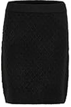 Kaffe Skirt texturerad stickad elastisk midja över knälängd pennformad, , M