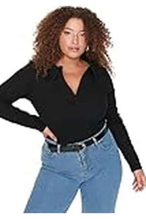 Trendyol Dam plus size anpassad basic polo hals stickad plus storlek kropp, , 2XL, , XXL