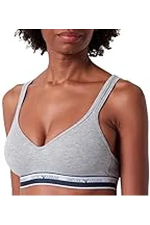 Emporio Armani Stretch bomull logotypband vadderad bralette, , XL