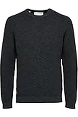 SELECTED Herr SLHVINCE LS stickad Bubble Crew Neck W NOOS tröja, Peat/Detaljer: Dark Safire Twist, XXL, , XXL