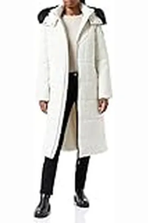 Mexx Dam Midi längd vadderad jacka med huva med falsk päls krage parkas, , XL