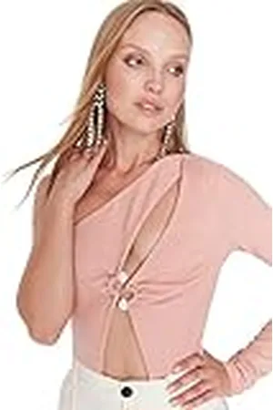 Trendyol Dam smal bodycon asymmetrisk krage sticka bodysuit skjorta, , 40 dam, , 38