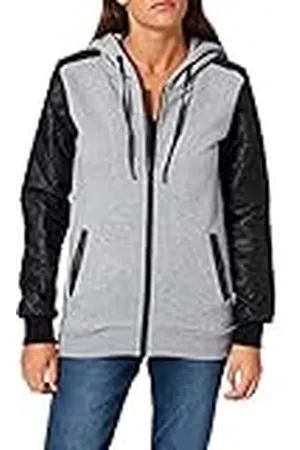 Urban classics Kvinnors damer diamant läder imitation ärm dragkedja huvtröja jumper, Mehrfarbig (Gry/Blk 119), M
