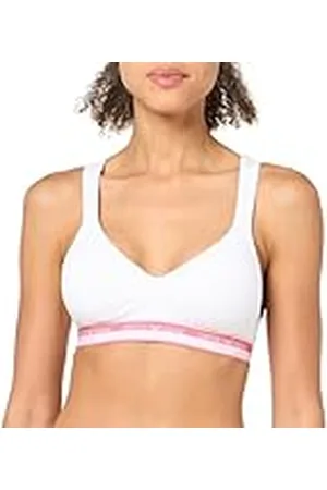 Emporio Armani Stretch bomull logotypband vadderad bralette, vit, , S