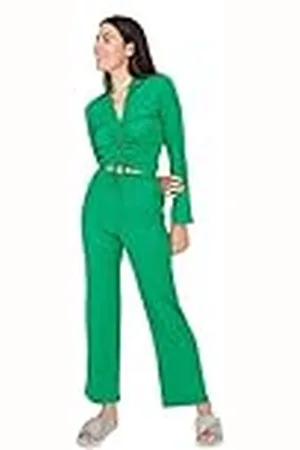 Trendyol Dam enkel mellanstickad T-shirt-byxor pyjamasset, , M
