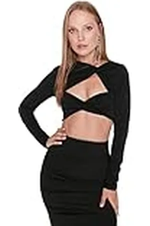 Trendyol Dam, passform, bodycon asymmetrisk krage, stickad blus, skjorta, , 42