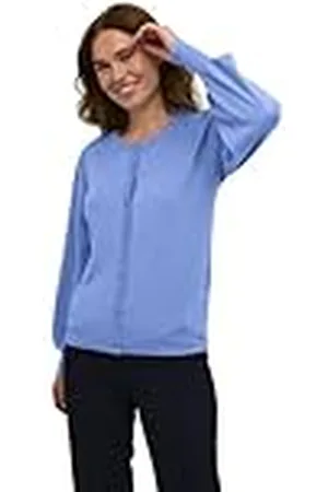 Kaffe Kvinnors kofta rund hals lång biskopärm knappar vanlig passform pullover dam, , L