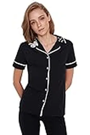 Trendyol Dam enkel passpoal detaljerad mellanstickad skjorta byxor pyjamasset, , M