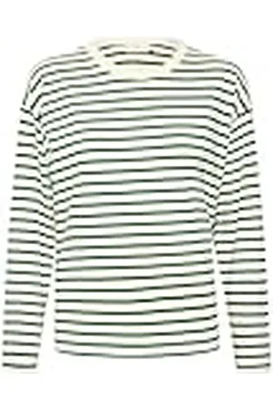 Kaffe Dam T-shirt med lång ärm Boxy Fit Crew Neck randig T-shirt bomull tröja dam, , XL