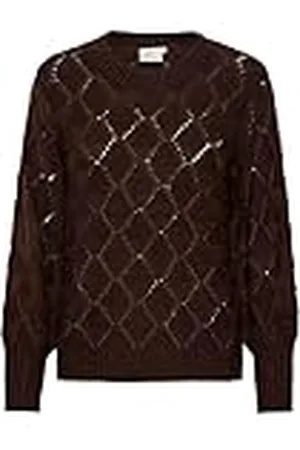 Kaffe Dam långärmad tröja normal passform hål stickad tyg Crew Neck, , XS