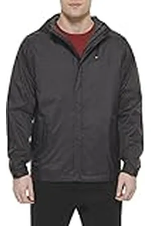 Tommy Hilfiger Lätt ventilerande vattentät regnjacka med huva för män, Svart, 3XL