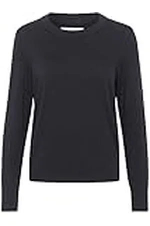 Part Two Kvinnors tröja med lång ärm smal passform Crew Neck randig höftlängd, , S
