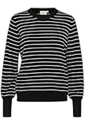 Kaffe Kvinnors tröja Crew Neck randig långärmad avslappnad passform höftlängd, , L
