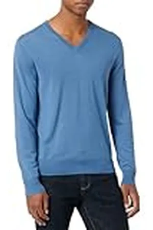 Hackett Herr GMD Merino Silk V NCK pullover tröja, blå (stål blå), 3XL, , 3XL