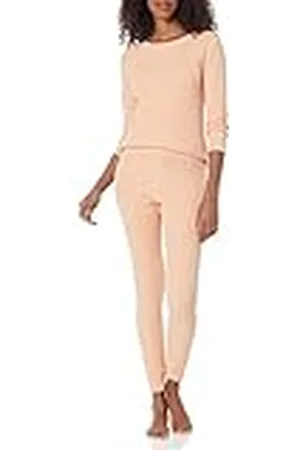 Amazon Dam Våffla Snug Fit Pyjamasset, Korallrosa, X-Small