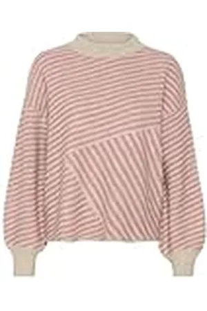 Kaffe Dam pullover rund hals grafiskt tryck ledig passform långärmad stickad, , XXL