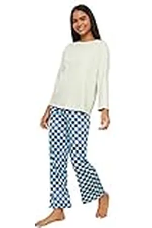 Trendyol Damer flerfärgade tread tryckt stickad paljett pyjamas-set, , L