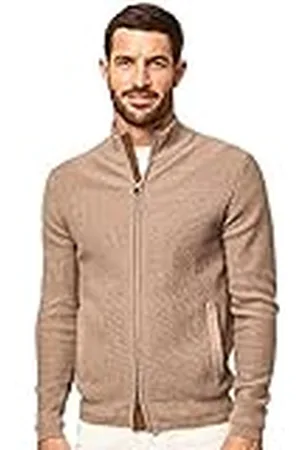 Hackett Herr texturerad FZIP cardigan sweater, taupe, 3XL
