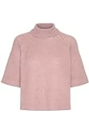 Kaffe Dam pullover halv ärm hög hals beskuren längd fuzzy stickad, , L
