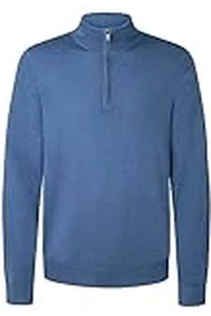 Hackett Herr GMD Merino Silk HZIP pullover tröja, blå (stål blå), 3XL, , 3XL
