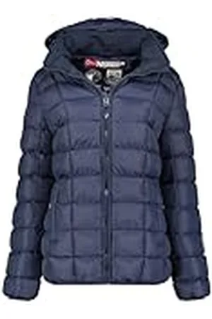 Geographical Norway Babette Lady kort parkas lång tjock varm dam höst vinter - tunn kappa med huva fuskpäls - vindjacka - elegant dunjacka dam (marinblå S), , S