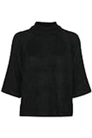 Kaffe Dam pullover halv ärm hög hals beskuren längd fuzzy stickad, , M