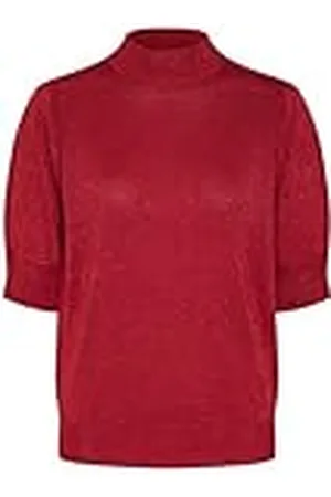 Kaffe Kvinnors tröja med halvlängd ärmar turtleneck metallstickning vanlig passform, , XL