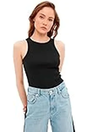 Trendyol Dam stickad body med svarta ticks t-shirt, stor