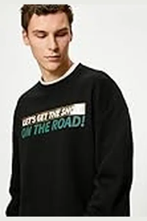 Koton Män tryckt slogan detalj avslappning passform crew neck sweat, , L