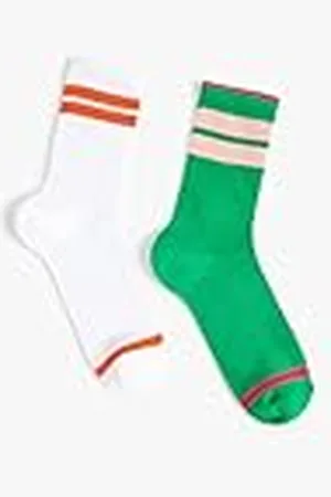 Koton Kvinnor 2-pack flerfärgade randiga strumpor set, , One Size