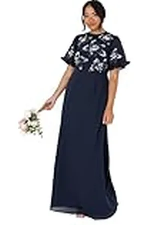 Maya Deluxe Dam maxi klänning kort ängel ärm rund hals blommig paljett förskönad A-linje för bröllop gästboll gown klänning dam, , 54