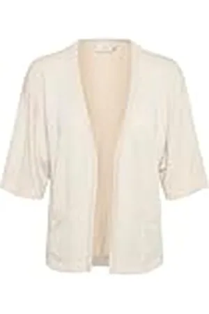 Kaffe Cardigan för kvinnor, öppen framsida, halvärm, ledig passform, lätt stickad fickor, tröja, sköldpadda, medium, , M