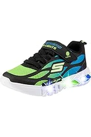 Skechers Pojkar Flex-glow Dezlom sneakers, Svart syntetisk textil blå limetrim, 32 EU