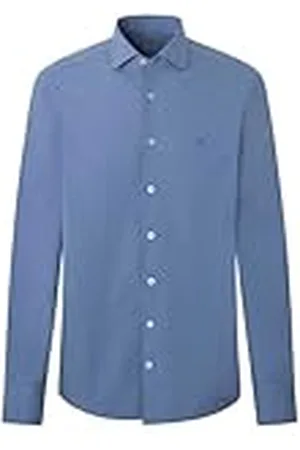 Hackett Flait Lthr bälte skjorta, blå (Chambray Blue), M, , M
