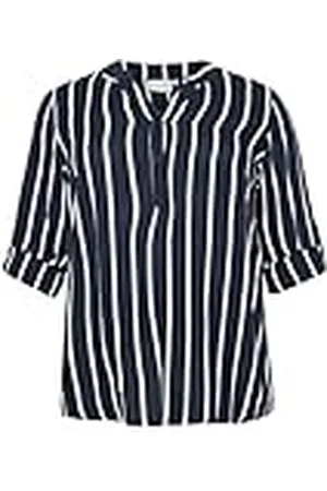 Kaffe Dam Plus Size Skjorta Blus Randig Oversize V-ringad Långärmad, , 54 Plus