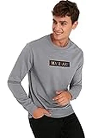 Trendyol Herr rund hals med slogan vanlig sweatshirt, grå, XXL