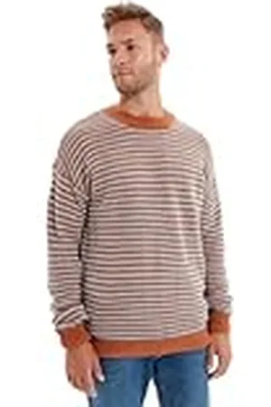 Trendyol Herr rund hals randig vanlig tröja sweatshirt, kamel, M, , M
