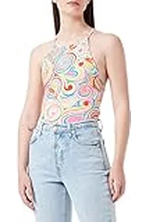 Moschino Kvinnors djup rund hals i stretch bomull jersey tryckt allover flerfärgad t-shirt, , 40