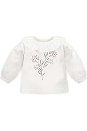 Pinókio Blus långärmad mössa, 95% bomull 5% elastan, écru med blommor och flounce, flickor 68–122 (68), , 68 cm