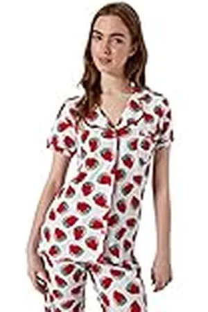 Trendyol Dam Tropisk Midstickad Skjorta Byxor Pyjamasset, Vit, XS, , XS