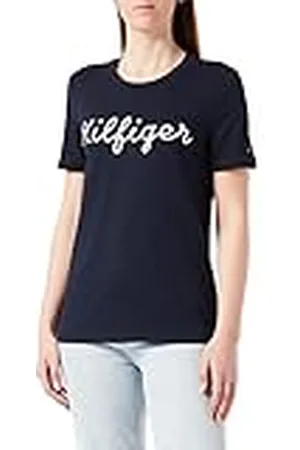 Tommy Hilfiger Dam vanlig reppuff tryck C-nk Ss S/S stickade toppar, , XXS