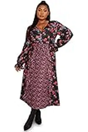 Chi Chi London Plus Size Långärmad Plunge Blommig Tryckt Midi , , 52 SE/Plus