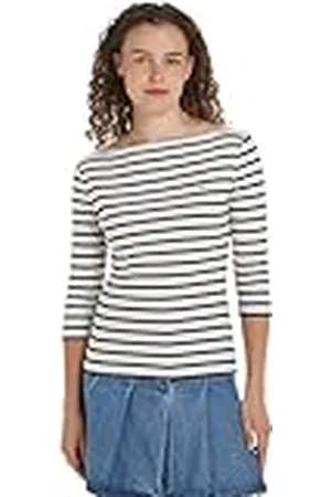 Tommy Hilfiger Kvinnor ny Cody Slim Boat-Nk 3/4Slv S/S stickade toppar, vit, XXS, , XXS